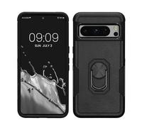 kwmobile Smartphone Case Compatible With Google Pixel 8 Pro Cover - 360 Degree Rotatable Metal Ring Kickstand - Black