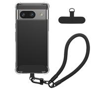 kwmobile Smartphone Case Compatible with Google Pixel 8a Case - Crystal Clear TPU Phone Case - Wrist Strap - Transparent/Black