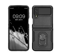 kwmobile Smartphone Case Compatible With Samsung Galaxy Z Flip4 Cover - 360 Degree Rotatable Metal Ring Kickstand - Black