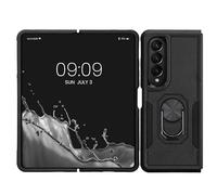 kwmobile Smartphone Case Compatible With Samsung Galaxy Z Fold4 Cover - 360 Degree Rotatable Metal Ring Kickstand - Black
