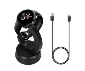 kwmobile Smartwatch Docking Station Compatible with Google Pixel Watch 3 / Pixel Watch 2 / Fitbit Versa 4 3 2 / Ace LTE Charge Stand - Magnetic Dock - Black