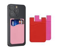 kwmobile Stick-On Card Holder for Phone (Set of 3) - Silicone Wallet Card Holders - Sticks on to Cell Phone Back or Case - Pink/Dark Pink/Red
