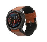 kwmobile Strap Compatible with Garmin 22mm Fenix 8 47mm / Tactix 8 47mm / Instinct 45mm / Epix Strap - Silicone and Leather Sport Wristband - Brown/Black