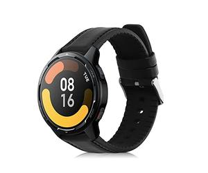 kwmobile Strap Compatible with Xiaomi Watch S4 / S4 Sport / S3 / S2 / Watch S1 Active/Watch 5 Active Strap - Silicone and Leather Sport Wristband - Black