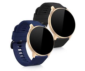 kwmobile Straps Compatible with AGPTEK LW11 Straps - 2x Replacement Silicone Watch Bands - Smartwatch or Fitness Tracker - Black/Dark Blue
