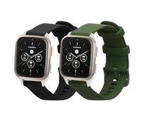 kwmobile Straps Compatible with Garmin Venu Sq 2 Music/Sq 2 / Vivoactive 6 / Vivoactive 5 Straps - 2x Replacement Silicone Watch Bands - Smartwatch or Fitness Tracker - Black/Dark Green
