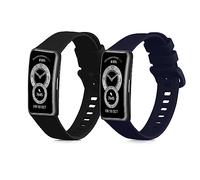 kwmobile Straps Compatible with Huawei Band 10/9 / 8 Straps - 2x Replacement Silicone Watch Bands - Smartwatch or Fitness Tracker - Black/Dark Blue