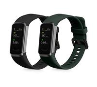 kwmobile Straps Compatible with Huawei Band 4 Straps - 2x Replacement Silicone Watch Bands - Smartwatch or Fitness Tracker - Black/Dark Green