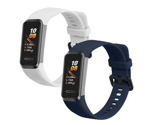 kwmobile Straps Compatible with Huawei Band 4 Straps - 2x Replacement Silicone Watch Bands - Smartwatch or Fitness Tracker - Dark Blue/White