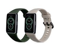 kwmobile Straps Compatible with Huawei Band 6 & 6 Pro/Honor Band 7 & 6 Straps - 2x Replacement Silicone Watch Bands - Smartwatch or Fitness Tracker - Dark Green/Beige