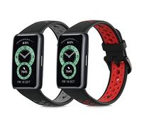 kwmobile Straps Compatible with Huawei Band 6 & 6 Pro/Honor Band 7 & 6 Straps - 2x Replacement Silicone Watch Bands - Smartwatch or Fitness Tracker - Black/Red/Black/Grey