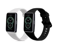 kwmobile Straps Compatible with Huawei Band 6 & 6 Pro/Honor Band 7 & 6 Straps - 2x Replacement Silicone Watch Bands - Smartwatch or Fitness Tracker - Black/White