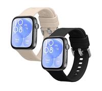 kwmobile Straps Compatible with Huawei Watch Fit 3 / Fit 4 Straps - 2x Replacement Silicone Watch Bands - Smartwatch or Fitness Tracker - Black/Beige