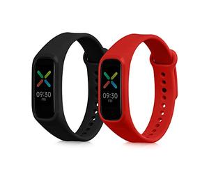 kwmobile Straps Compatible with Oppo Band Sport Straps - 2x Replacement Silicone Watch Bands - Smartwatch or Fitness Tracker - Black/Red