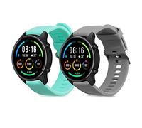 kwmobile Straps Compatible with Xiaomi Mi Watch/Mi Watch Color Sport Straps - 2x Replacement Silicone Watch Bands - Smartwatch or Fitness Tracker - Grey/Mint