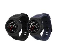 kwmobile Straps for Amazfit Active Edge (A2212) Straps - 2x Replacement Silicone Watch Bands - Smartwatch or Fitness Tracker - Black/Dark Blue