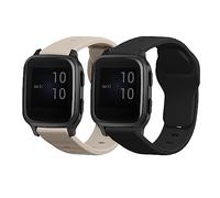 kwmobile Straps for Garmin Venu Sq Music/Sq Straps - 2x Replacement Silicone Watch Bands - Smartwatch or Fitness Tracker - Black Matte/Beige