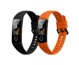 kwmobile Straps for HONOR Band 5 / Band 4 Straps - 2x Replacement Silicone Watch Bands - Smartwatch or Fitness Tracker - Black/Orange