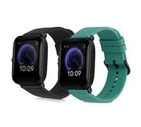 kwmobile Straps for Huami Amazfit Bip U/Bip U pro Straps - 2x Replacement Silicone Watch Bands - Smartwatch or Fitness Tracker - Black/Dark Green