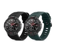 kwmobile Straps for Huami Amazfit T-Rex/T-Rex Pro Straps - 2x Replacement Silicone Watch Bands - Smartwatch or Fitness Tracker - Black/Dark Green