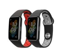 kwmobile Straps for Huawei Band 6 & 6 Pro/Honor Band 7 & 6 Straps - 2x Replacement Silicone Watch Bands - Smartwatch or Fitness Tracker - Black/Grey/Black/Red