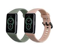 kwmobile Straps for Huawei Band 6 & 6 Pro/Honor Band 7 & 6 Straps - 2x Replacement Silicone Watch Bands - Smartwatch or Fitness Tracker - Dusty Pink/Pastel Green