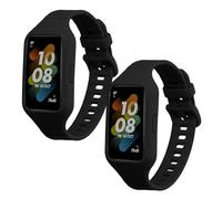 kwmobile Straps for Huawei Band 7 / Band 6 / Honor Band 6 Straps - 2x Replacement Silicone Watch Bands - Smartwatch or Fitness Tracker - Black/Black