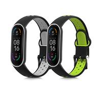 kwmobile Straps for Xiaomi Mi Smart Band 6 / Mi Band 6 / Band 5 Straps - 2x Replacement Silicone Watch Bands - Smartwatch or Fitness Tracker - Black/Grey/Black/Green