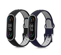 kwmobile Straps for Xiaomi Mi Smart Band 6 / Mi Band 6 / Band 5 Straps - 2x Replacement Silicone Watch Bands - Smartwatch or Fitness Tracker - Black/Grey/Dark Blue/White