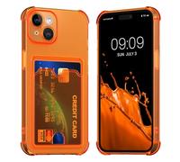 kwmobile TPU Case with Card Slot Compatible with Apple iPhone 15 Case - Shockproof Wallet Smartphone Cover - Built in Card Holder - Fruity Orange/Transparent