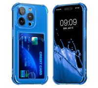 kwmobile TPU Case with Card Slot Compatible with Apple iPhone 15 Pro Case - Shockproof Wallet Smartphone Cover - Built in Card Holder - Baltic Blue/Transparent