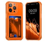 kwmobile TPU Case with Card Slot Compatible with Apple iPhone 15 Pro Case - Shockproof Wallet Smartphone Cover - Built in Card Holder - Fruity Orange/Transparent