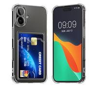 kwmobile TPU Case with Card Slot Compatible with Apple iPhone 16 Case - Shockproof Wallet Smartphone Cover - Built in Card Holder - Transparent