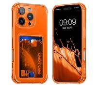 kwmobile TPU Case with Card Slot Compatible with Apple iPhone 16 Pro Max Case - Shockproof Wallet Smartphone Cover - Built in Card Holder - Fruity Orange/Transparent