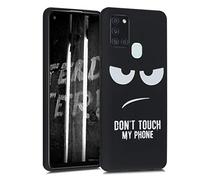 kwmobile TPU Silicone Case Compatible with Samsung Galaxy A21s - Case Soft Cover - Don't Touch My Phone White/Black