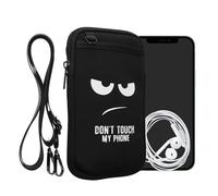 kwmobile Universal Smartphone Pouch - Neoprene Travel Phone Pouch with Front and Back Pockets Carabiner Clip and Adjustable Strap Up to 145cm - Holster Case - Don't Touch My Phone