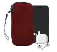 kwmobile Universal Smartphone Sleeve - Corduroy with Hand Strap and Zipper Closure - Internal Mesh Pocket - Mobile Phone Sleeve Pouch - Neoprene Phone Sock - Tawny Red