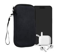 kwmobile Universal Smartphone Sleeve - Corduroy with Hand Strap and Zipper Closure - Internal Mesh Pocket - Mobile Phone Sleeve Pouch - Neoprene Phone Sock - Navy Blue