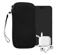 kwmobile Universal Smartphone Sleeve - Corduroy with Hand Strap and Zipper Closure - Internal Mesh Pocket - Mobile Phone Sleeve Pouch - Neoprene Phone Sock - Black