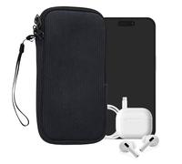 kwmobile Universal Smartphone Sleeve - Corduroy with Hand Strap and Zipper Closure - Internal Mesh Pocket - Mobile Phone Sleeve Pouch - Neoprene Phone Sock - Navy Blue