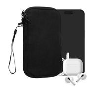kwmobile Universal Smartphone Sleeve - Corduroy with Hand Strap and Zipper Closure - Internal Mesh Pocket - Mobile Phone Sleeve Pouch - Neoprene Phone Sock - Black