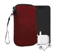 kwmobile Universal Smartphone Sleeve - Corduroy with Hand Strap and Zipper Closure - Internal Mesh Pocket - Mobile Phone Sleeve Pouch - Neoprene Phone Sock - Tawny Red