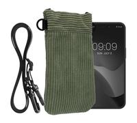 kwmobile Universal Smartphone Sleeve with Necklace - Magnetic Closure - Soft Inner Microfibre Mobile Phone Pouch - Cell Phone Strap for Neck - Gray Green