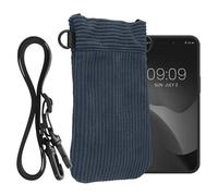 kwmobile Universal Smartphone Sleeve with Necklace - Magnetic Closure - Soft Inner Microfibre Mobile Phone Pouch - Cell Phone Strap for Neck - Vintage Blue
