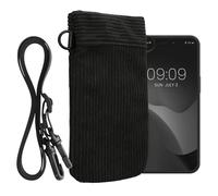 kwmobile Universal Smartphone Sleeve with Necklace - Magnetic Closure - Soft Inner Microfibre Mobile Phone Pouch - Cell Phone Strap for Neck - Black