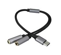 kwmobile USB C to 3.5mm Splitter for USB C Headphone/Headset - Female Headphone Splitter - Type C Dual Input - Audio Jack Adapter Cable - Black