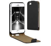kwmobile Vertical Flip Case Compatible with Apple iPhone SE (1.Gen 2016) / iPhone 5 / iPhone 5S - Case PU Leather Protective Flip Cover with Magnet - Black