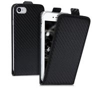 kwmobile Vertical Flip Case Compatible with Apple iPhone SE (2022) / iPhone SE (2020) / iPhone 8 / iPhone 7 - PU Leather Protective Flip Cover with Magnet - Carbon Black