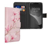kwmobile Wallet Case Compatible with Apple iPhone 16e Case for Phone - Magnolias Pink/White/Dusty Pink