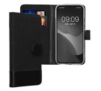 kwmobile Wallet Case Compatible with Google Pixel 8a - Case Fabric and Faux Leather Phone Flip Cover - Anthracite/Black